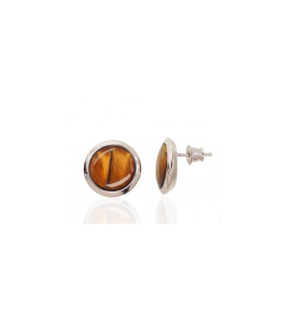 Silver stud earrings 2203486(PRh-Gr)_TE, Silver 925°, Rhodium (Plating), Tiger eye
