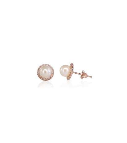 Gold classic studs earrings 1200629(Au-R)_CZ+PE, Red Gold 585°, Zirkons , Fresh-water Pearl