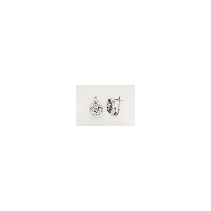 Silver earrings with 'english' lock 2201696(POx-Bk)_CZ, Silver 925°, oxide (Plating), Zirkons