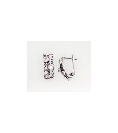 Silver earrings with 'english' lock 2202775(POx-Bk)_CZ, Silver 925°, oxide (Plating), Zirkons