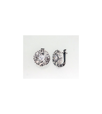 Silver earrings with 'english' lock 2202781(POx-Bk)_CZ, Silver 925°, oxide (Plating), Zirkons