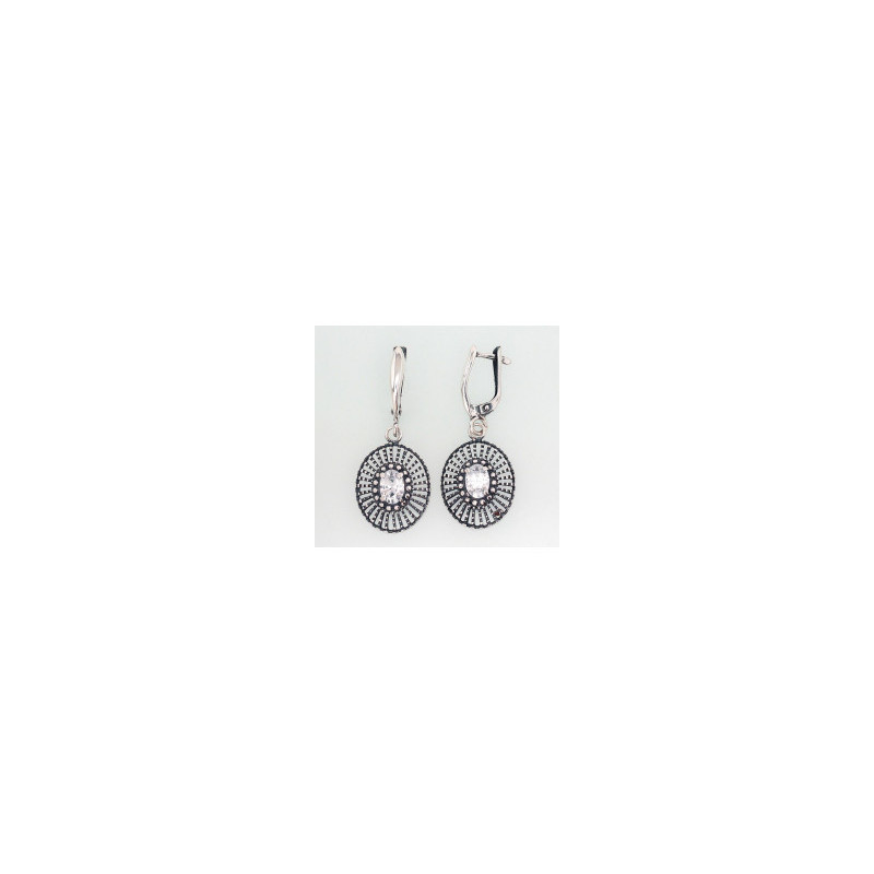 Silver earrings with 'english' lock 2202789(POx-Bk)_CZ, Silver 925°, oxide (Plating), Zirkons
