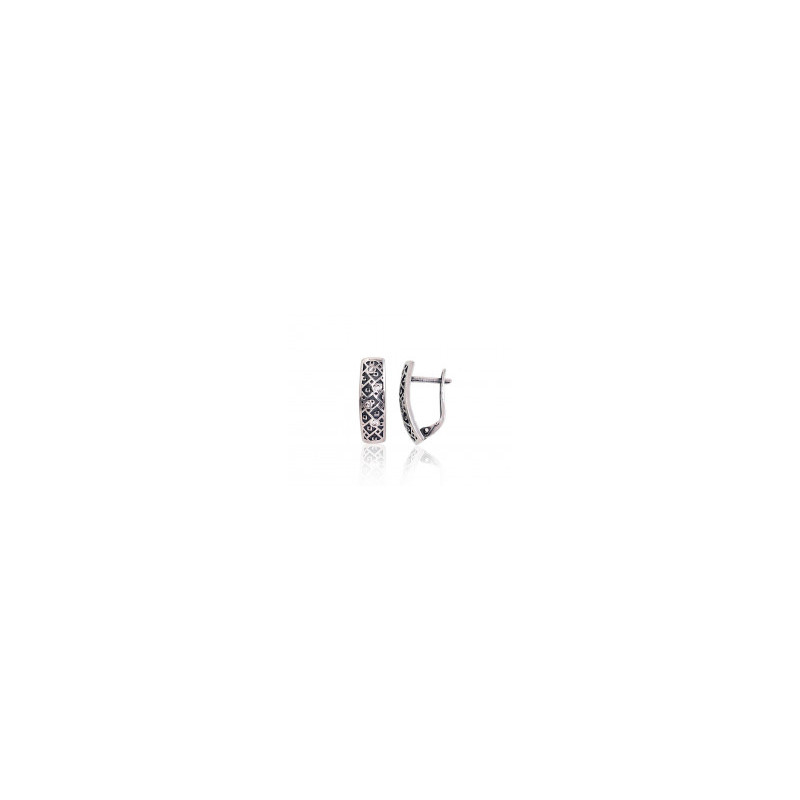 Silver earrings with 'english' lock 2203228(POx-Bk)_CZ, Silver 925°, oxide (Plating), Zirkons