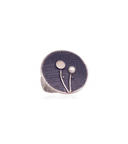 Silver ring 2101733(Matt+POx-MattBk)_PE, Silver 925°, oxide (Plating), Fresh-water Pearl