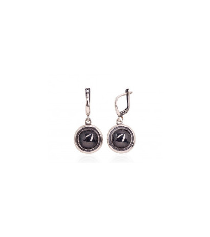 Silver earrings with 'english' lock 2202165(POx-Bk)_HE, Silver 925°, oxide (Plating), Hematite