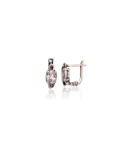 Silver earrings with 'english' lock 2203584(POx-Bk)_CZ, Silver 925°, oxide (Plating), Zirkons