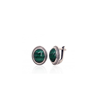 Silver earrings with 'english' lock 2202857(POx-Bk)_MT, Silver 925°, oxide (Plating), Malachite