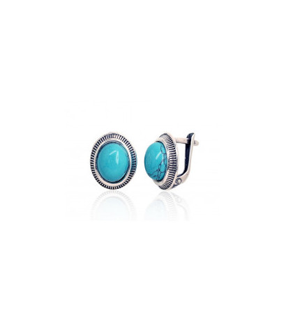Silver earrings with 'english' lock 2202857(POx-Bk)_TRX, Silver 925°, oxide (Plating), Turquoise (Imitation)