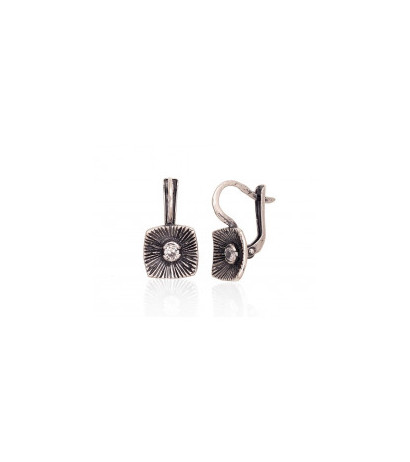 Silver earrings with 'english' lock 2203573(POx-Bk)_CZ, Silver 925°, oxide (Plating), Zirkons