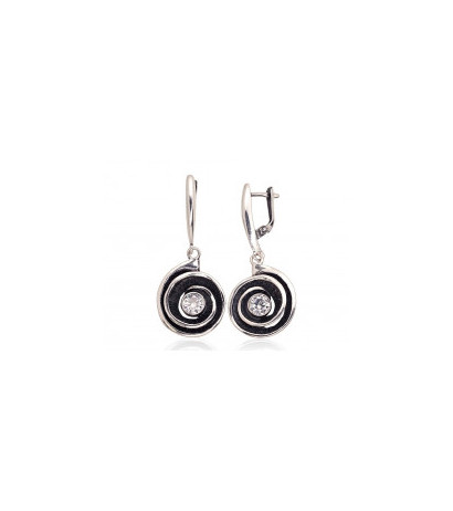 Silver earrings with 'english' lock 2203598(POx-Bk)_CZ, Silver 925°, oxide (Plating), Zirkons