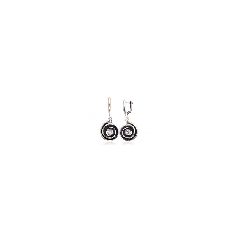 Silver earrings with 'english' lock 2203598(POx-Bk)_CZ, Silver 925°, oxide (Plating), Zirkons