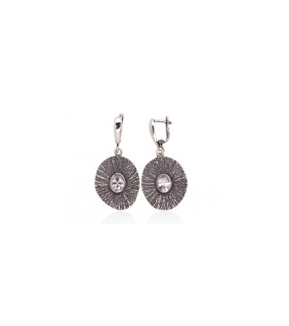 Silver earrings with 'english' lock 2203599(POx-Bk)_CZ, Silver 925°, oxide (Plating), Zirkons