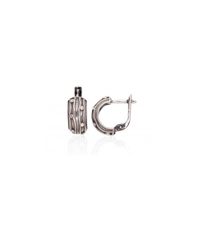 Silver earrings with 'english' lock 2203571(POx-Bk)_CZ, Silver 925°, oxide (Plating), Zirkons
