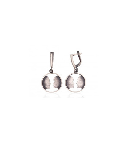 Silver earrings with 'english' lock 2203655(Matt+POx-MattBk), Silver 925°, oxide (Plating)