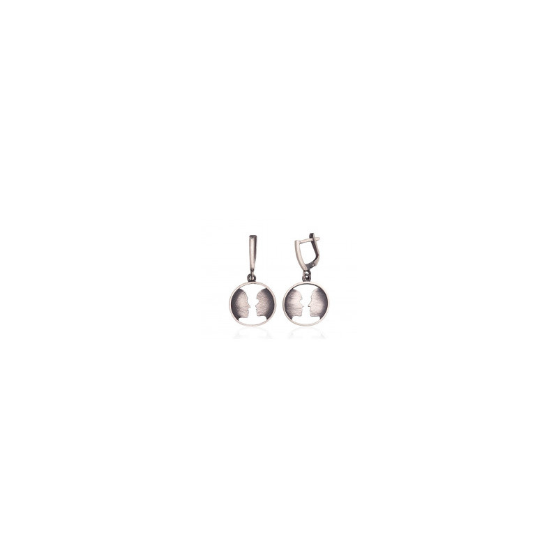 Silver earrings with 'english' lock 2203655(Matt+POx-MattBk), Silver 925°, oxide (Plating)