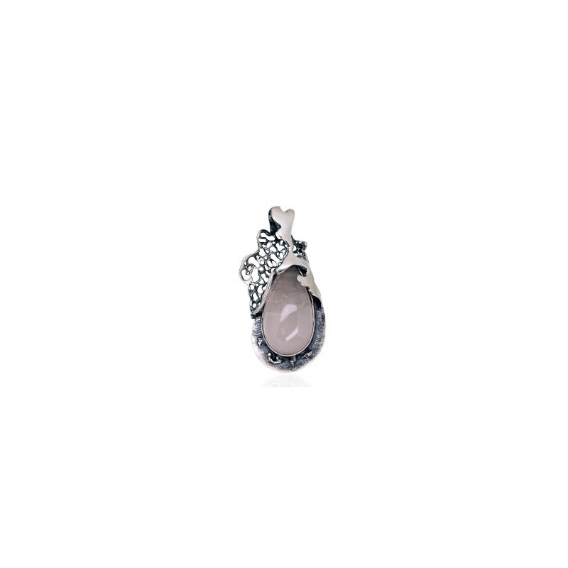 Silver pendant 2301879(POx-Bk)_KZPI, Silver 925°, oxide (Plating), Pink Quarz