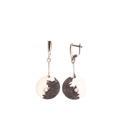 Silver earrings 2203499(Matt+POx-MattBk)_PE, Silver 925°, oxide (Plating), Fresh-water Pearl