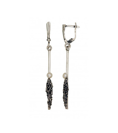 Silver earrings 2203504(POx-Bk)_PE, Silver 925°, oxide (Plating), Fresh-water Pearl