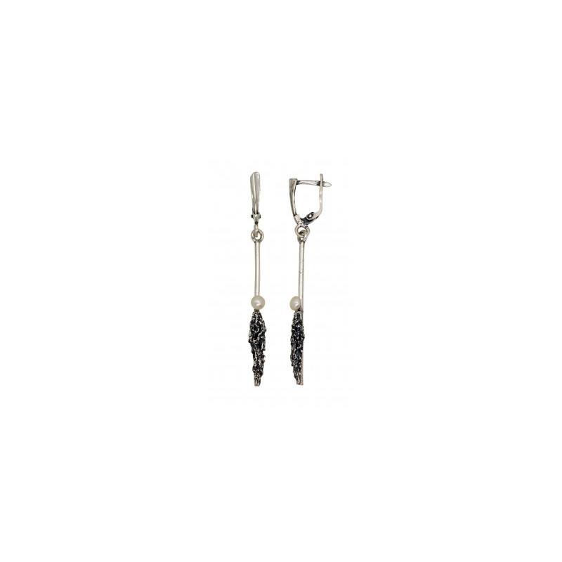 Silver earrings 2203504(POx-Bk)_PE, Silver 925°, oxide (Plating), Fresh-water Pearl