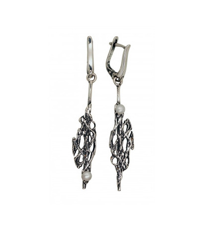 Silver earrings 2203505(POx-Bk)_PE, Silver 925°, oxide (Plating), Fresh-water Pearl