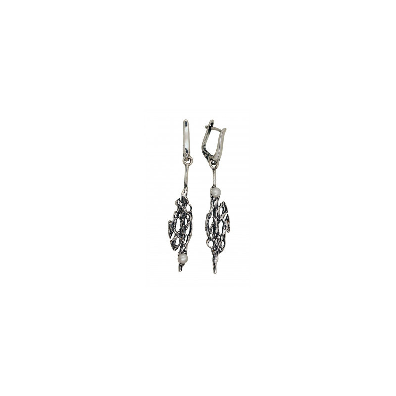 Silver earrings 2203505(POx-Bk)_PE, Silver 925°, oxide (Plating), Fresh-water Pearl