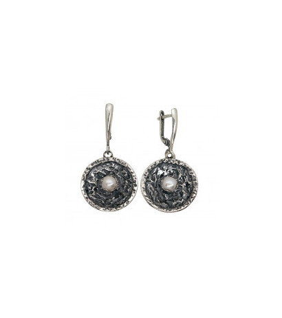 Silver earrings 2203507(POx-Bk)_PE, Silver 925°, oxide (Plating), Fresh-water Pearl