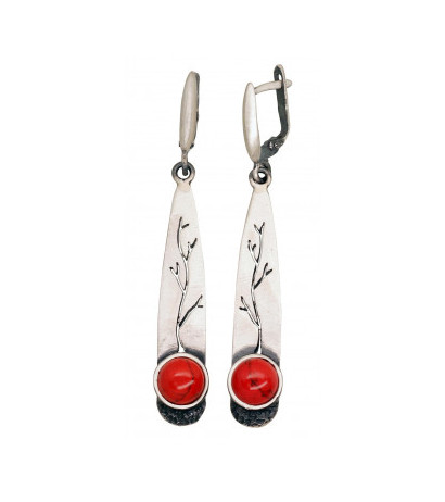 Silver earrings 2203515(Matt+POx-MattBk)_COX, Silver 925°, oxide (Plating), Coral (Imitation)