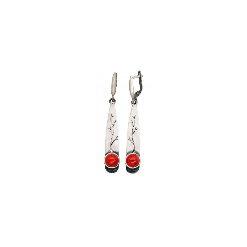 Silver earrings 2203515(Matt+POx-MattBk)_COX, Silver 925°, oxide (Plating), Coral (Imitation)