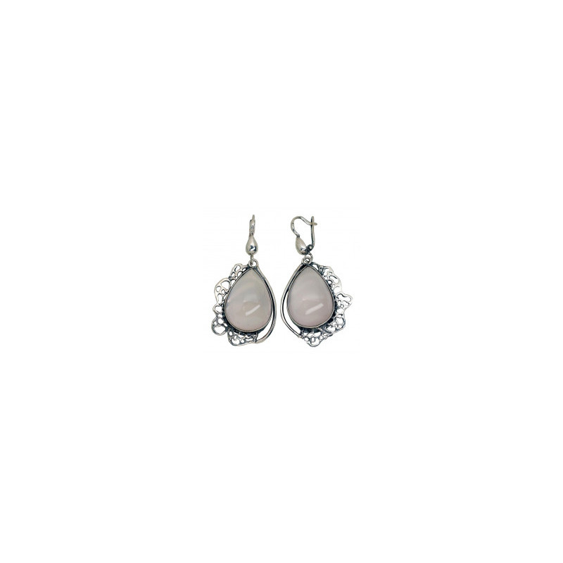 Silver earrings 2203528(POx-Bk)_KZPI, Silver 925°, oxide (Plating), Pink Quarz