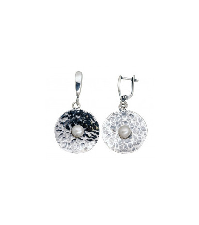 Silver earrings with 'english' lock 2203536(POx-Bk)_PE, Silver 925°, oxide (Plating), Fresh-water Pearl