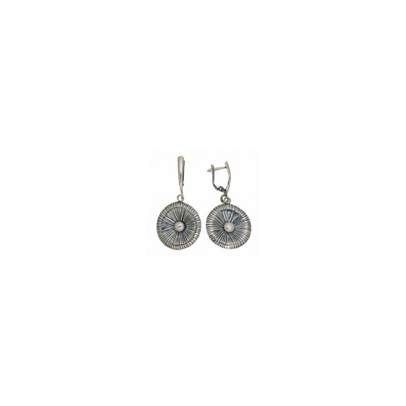 Silver earrings with 'english' lock 2203538(POx-Bk)_PE, Silver 925°, oxide (Plating), Fresh-water Pearl