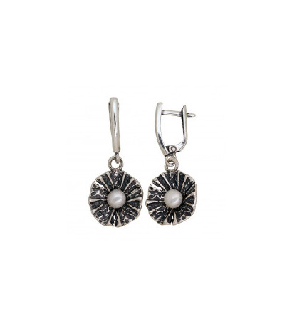 Silver earrings with 'english' lock 2203541(POx-Bk)_PE, Silver 925°, oxide (Plating), Fresh-water Pearl
