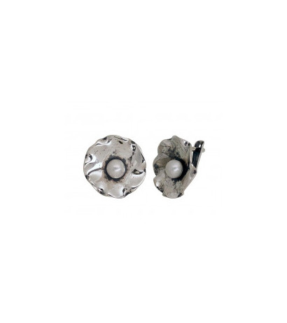 Silver earrings with 'english' lock 2203543(POx-Bk)_PE, Silver 925°, oxide (Plating), Fresh-water Pearl