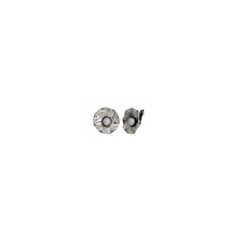 Silver earrings with 'english' lock 2203543(POx-Bk)_PE, Silver 925°, oxide (Plating), Fresh-water Pearl
