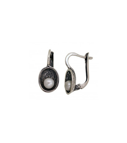 Silver earrings with 'english' lock 2203546(POx-Bk)_PE, Silver 925°, oxide (Plating), Fresh-water Pearl
