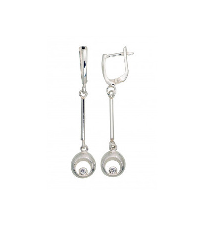 Silver earrings with 'english' lock 2203566_CZ, Silver 925°, Zirkons