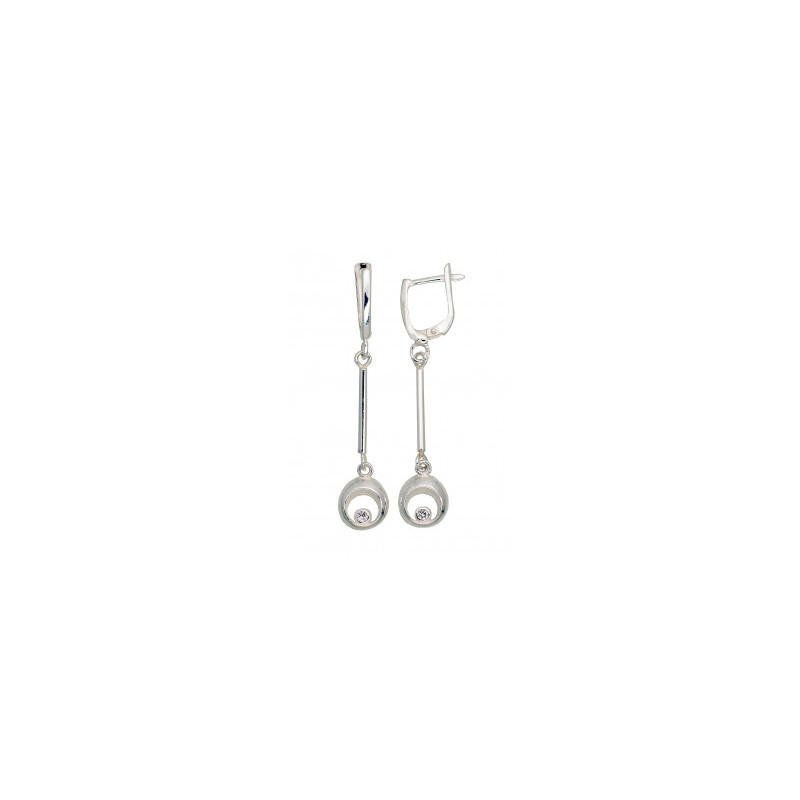 Silver earrings with 'english' lock 2203566_CZ, Silver 925°, Zirkons