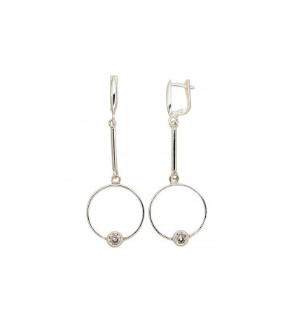 Silver earrings with 'english' lock 2203569_CZ, Silver 925°, Zirkons