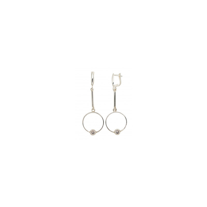 Silver earrings with 'english' lock 2203569_CZ, Silver 925°, Zirkons
