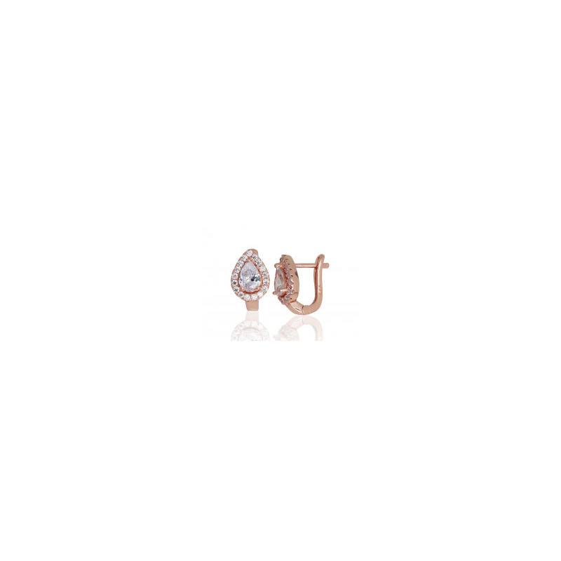 Silver earrings with 'english' lock 2203669(PAu-R)_CZ, Silver 925°, red gold (Plating), Zirkons