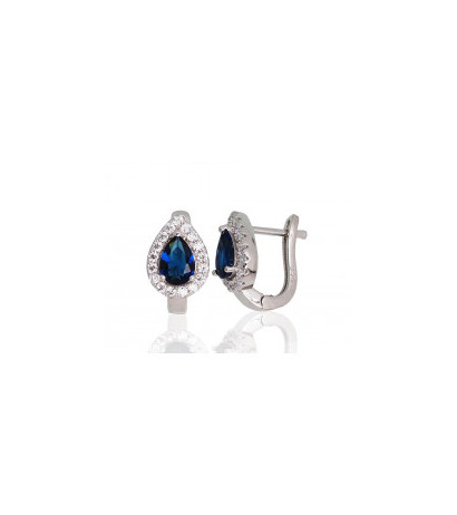 Silver earrings with 'english' lock 2203669(PRh-Gr)_CZ+CZ-B, Silver 925°, Rhodium (Plating), Zirkons