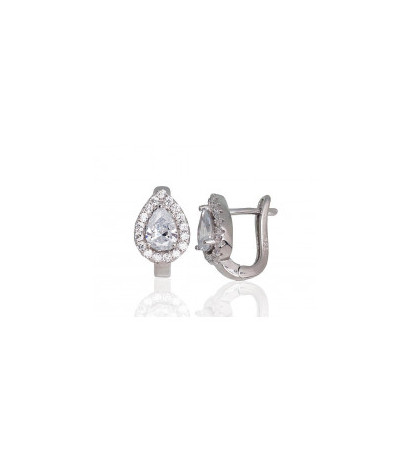 Silver earrings with 'english' lock 2203669(PRh-Gr)_CZ, Silver 925°, Rhodium (Plating), Zirkons