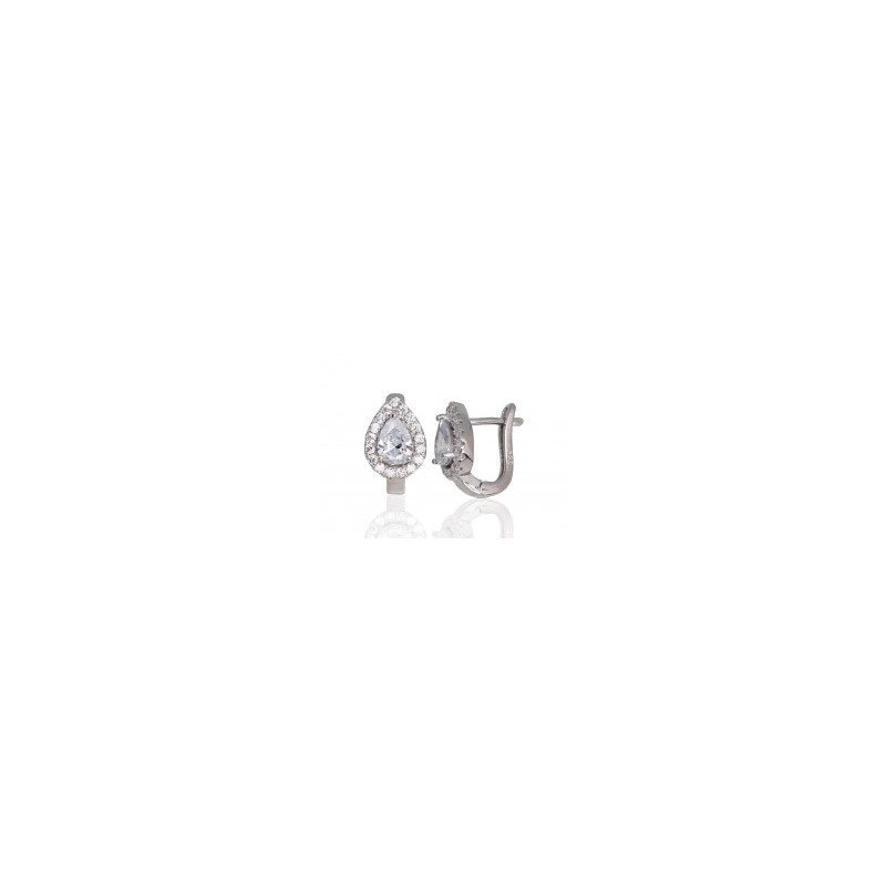 Silver earrings with 'english' lock 2203669(PRh-Gr)_CZ, Silver 925°, Rhodium (Plating), Zirkons