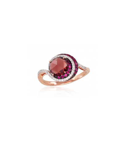 Gold ring 1100120(Au-R+PRh-W+PRh-Bk)_DI+RB+GR, Red Gold 585°, Rhodium (Plating) , Diamonds , Ruby , Garnet