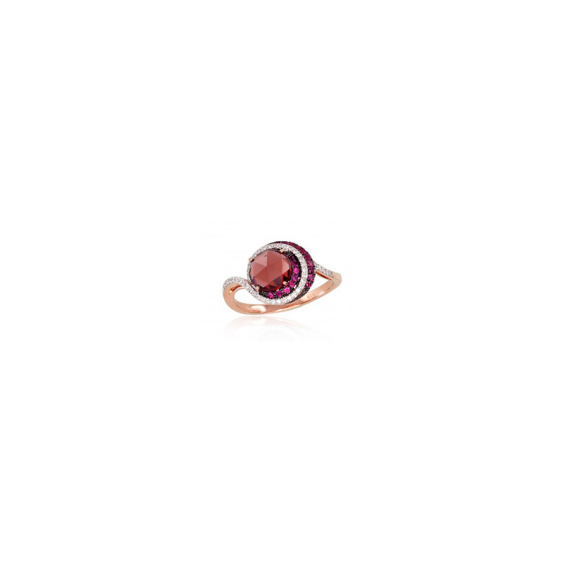 Gold ring 1100120(Au-R+PRh-W+PRh-Bk)_DI+RB+GR, Red Gold 585°, Rhodium (Plating) , Diamonds , Ruby , Garnet