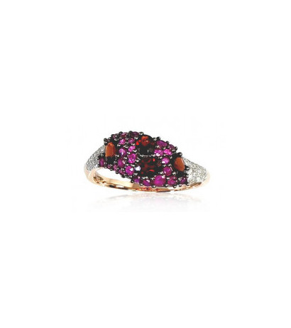Gold ring 1100196(Au-R+PRh-W+PRh-Bk)_DI+RB+GR, Red Gold 585°, Rhodium (Plating) , Diamonds , Ruby , Garnet
