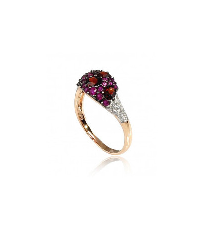 Gold ring 1100196(Au-R+PRh-W+PRh-Bk)_DI+RB+GR, Red Gold 585°, Rhodium (Plating) , Diamonds , Ruby , Garnet