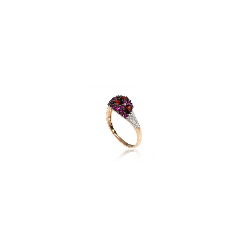 Gold ring 1100196(Au-R+PRh-W+PRh-Bk)_DI+RB+GR, Red Gold 585°, Rhodium (Plating) , Diamonds , Ruby , Garnet