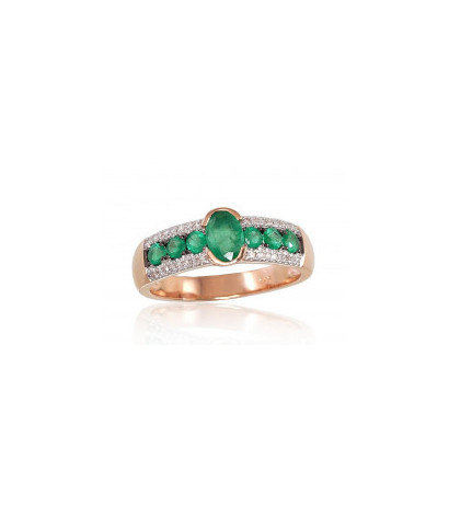 Gold ring 1100665(Au-R+PRh-W+PRh-Bk)_DI+EM, Red Gold 585°, Rhodium (Plating) , Diamonds , Emerald
