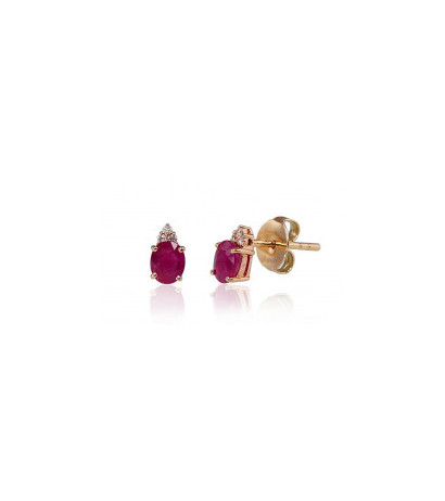 Gold classic studs earrings 1200248(Au-R+PRh-W)_DI+RB, Red Gold 585°, Rhodium (Plating) , Diamonds , Ruby